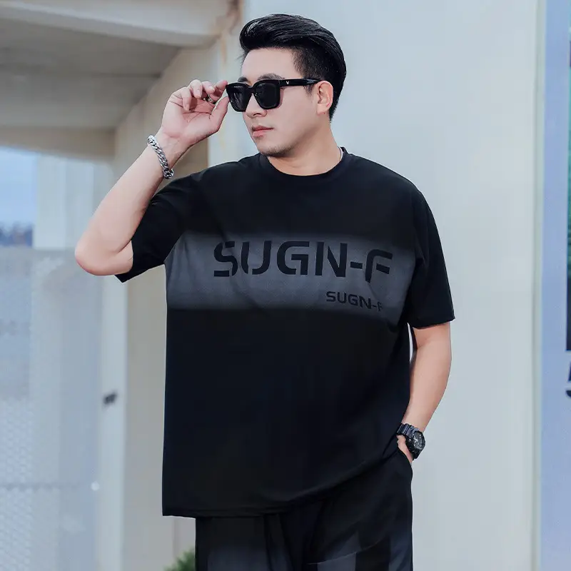 Men Black SUGN-F Ice Silk T-Shirt Plus Size - Image 2