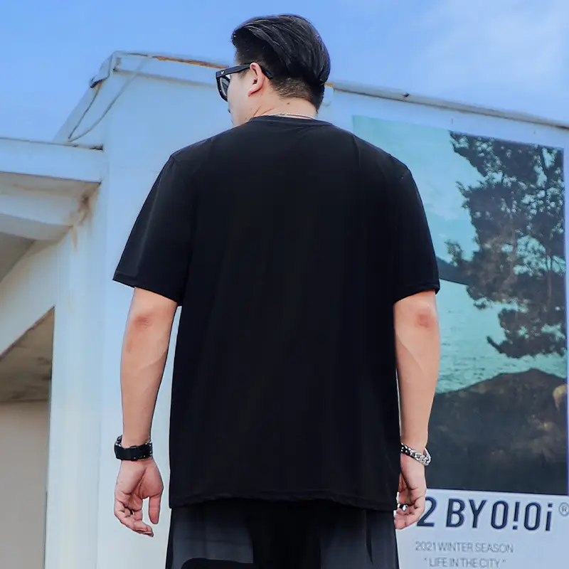 Men Black SUGN-F Ice Silk T-Shirt Plus Size - Image 3