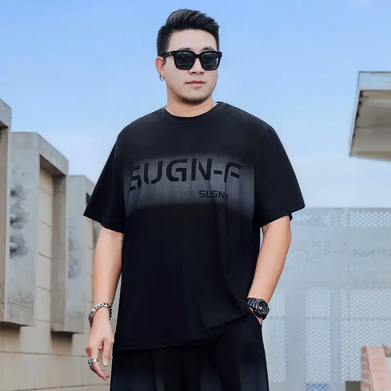 Men Black SUGN-F Ice Silk T-Shirt Plus Size - Image 4