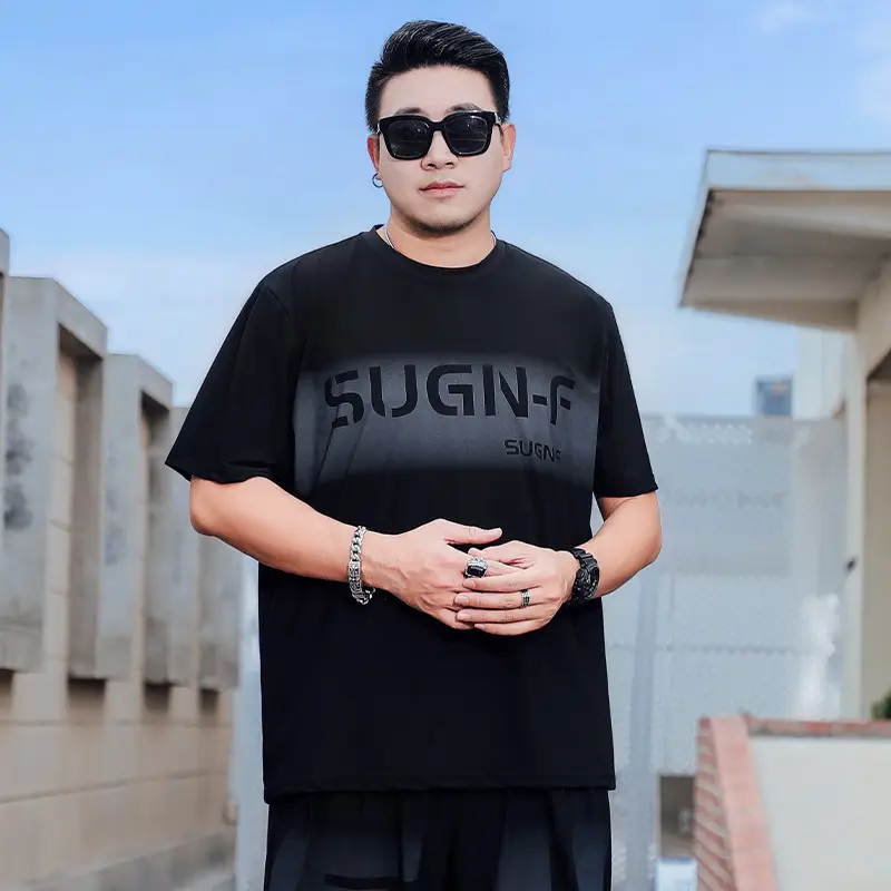 Men Black SUGN-F Ice Silk T-Shirt Plus Size - Image 5
