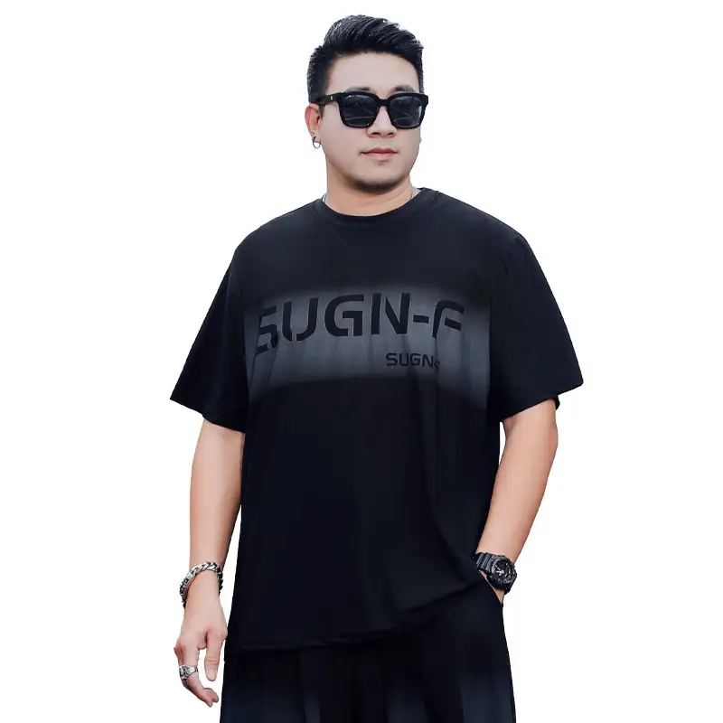 Men Black SUGN-F Ice Silk T-Shirt Plus Size - Image 6