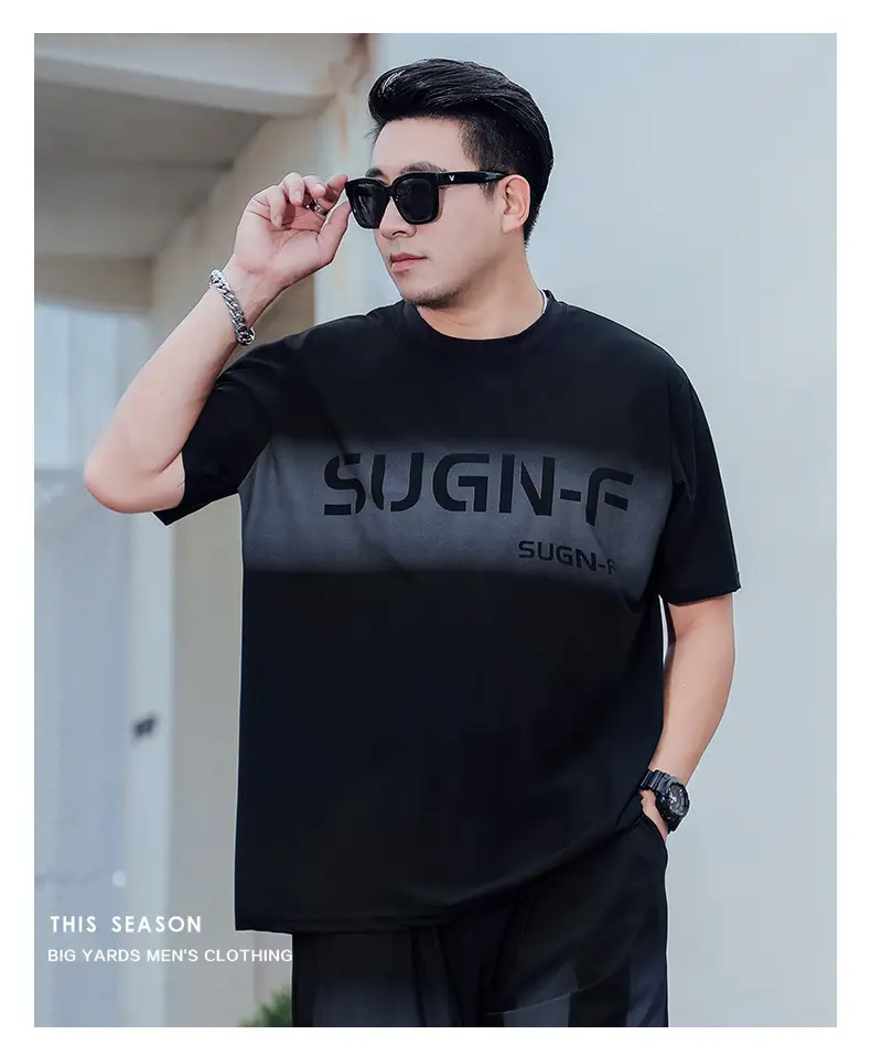 Men Black SUGN-F Ice Silk T-Shirt Plus Size — feature 8