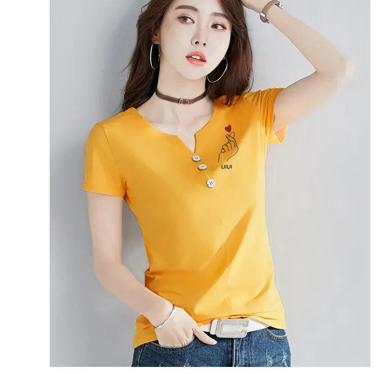Women White V-Neck T-Shirt Slim Fit Short Sleeve — feature 18
