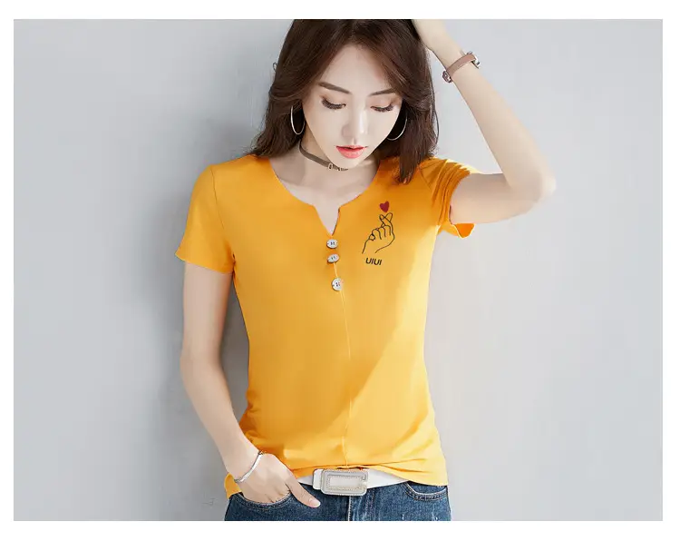 Women White V-Neck T-Shirt Slim Fit Short Sleeve — feature 19