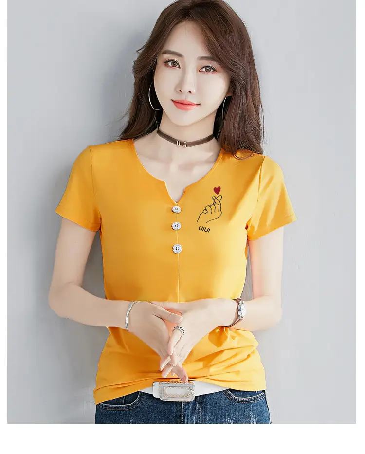Women White V-Neck T-Shirt Slim Fit Short Sleeve — feature 20