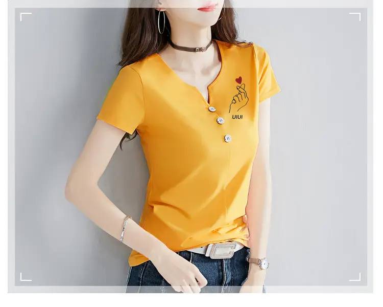 Women White V-Neck T-Shirt Slim Fit Short Sleeve — feature 21