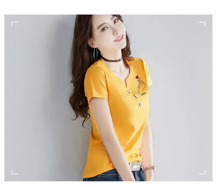 Women White V-Neck T-Shirt Slim Fit Short Sleeve — feature 22