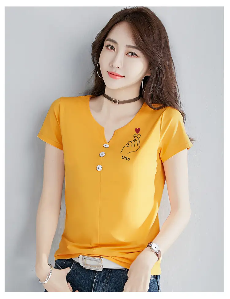 Women White V-Neck T-Shirt Slim Fit Short Sleeve — feature 23