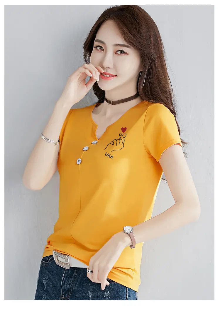 Women White V-Neck T-Shirt Slim Fit Short Sleeve — feature 24