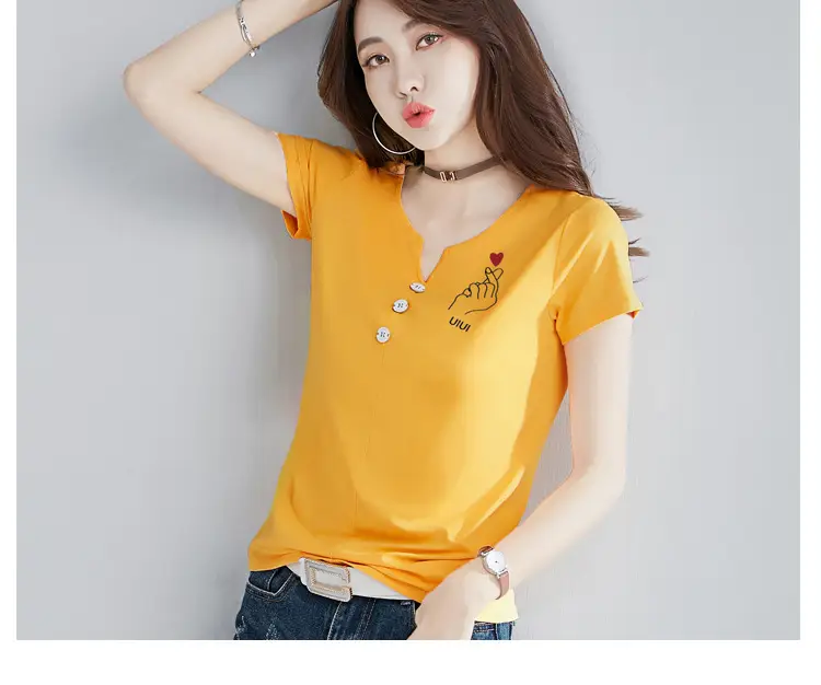 Women White V-Neck T-Shirt Slim Fit Short Sleeve — feature 25