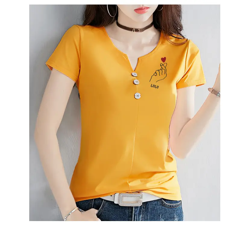 Women White V-Neck T-Shirt Slim Fit Short Sleeve — feature 26