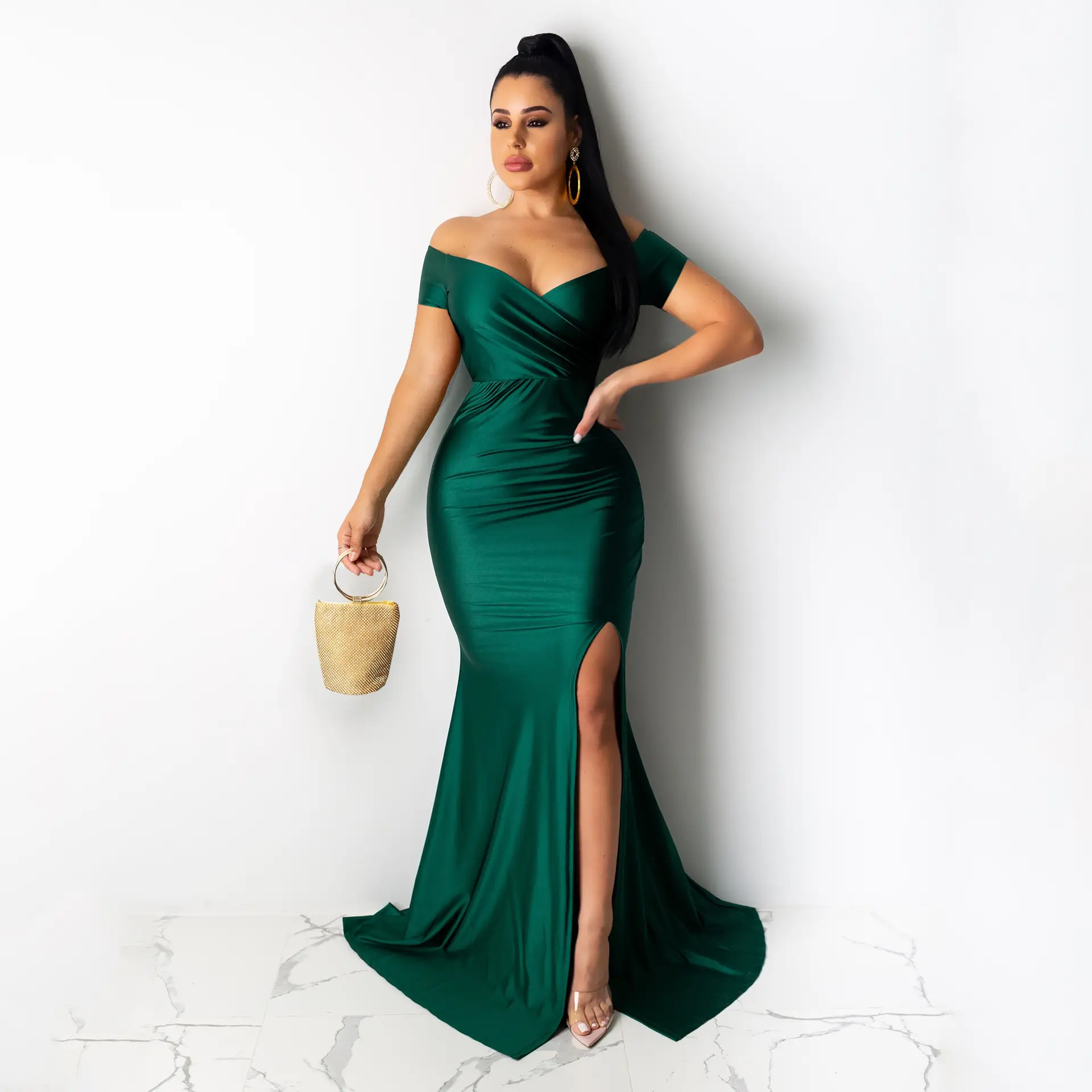 Black Long Dress with Split Hem for Women - Image 3