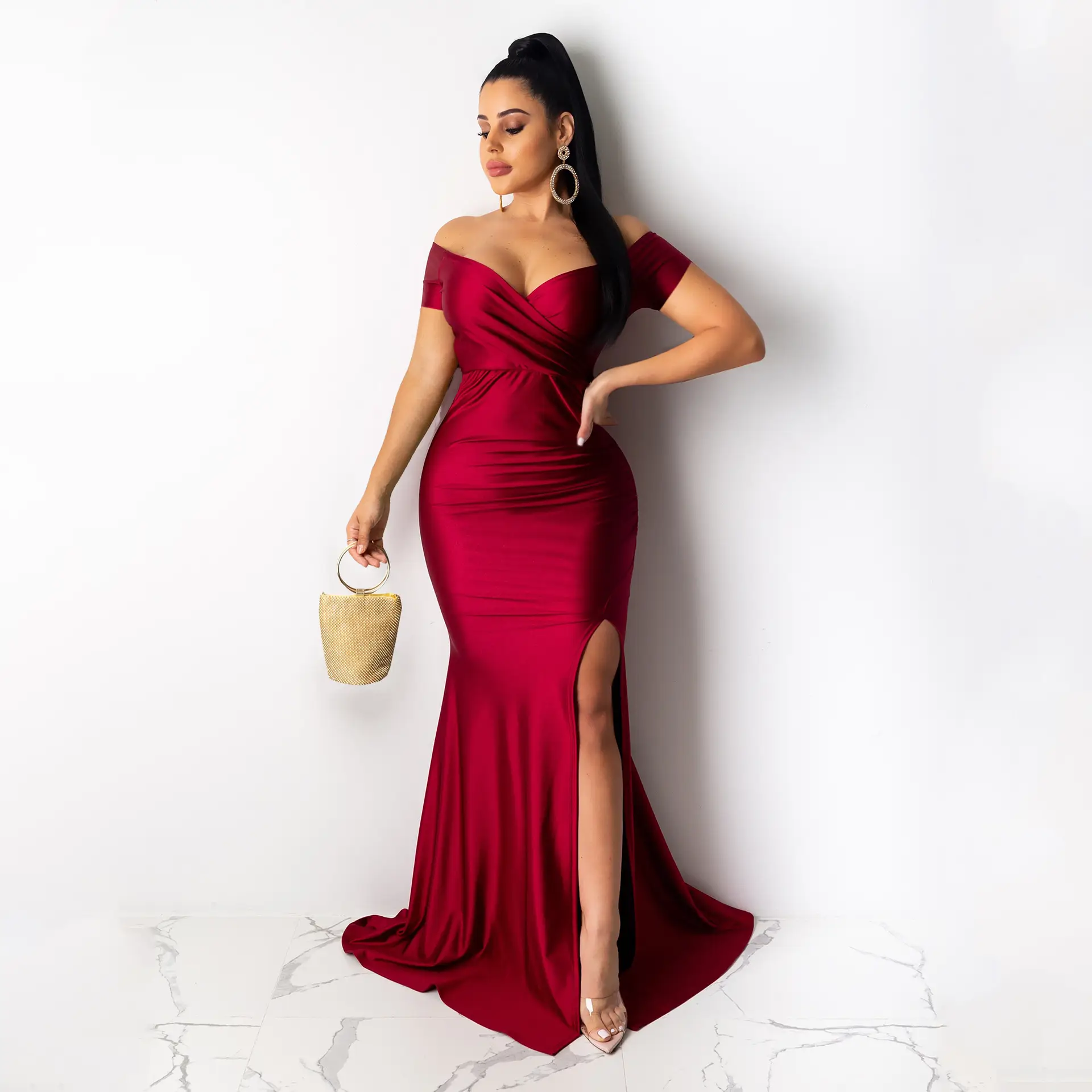 Black Long Dress with Split Hem for Women - Image 4