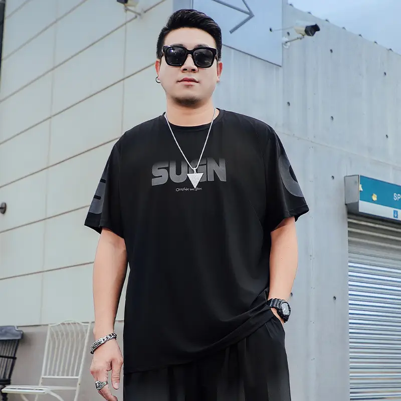 Men Black T-Shirt SUWAN Summer Plus Size - Image 4