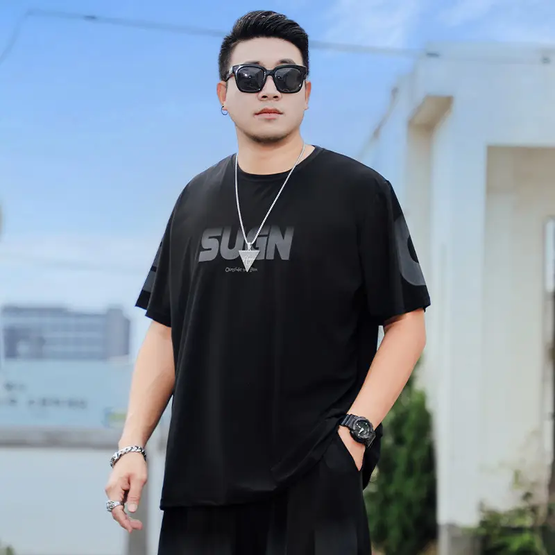 Men Black T-Shirt SUWAN Summer Plus Size - Image 5