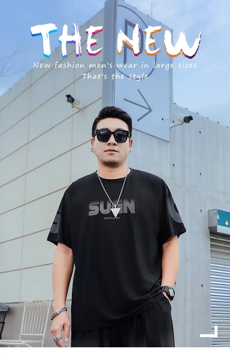 Men Black T-Shirt SUWAN Summer Plus Size — feature 1