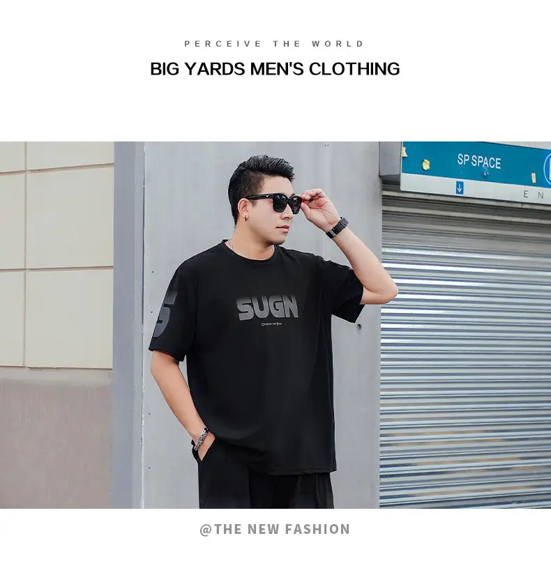 Men Black T-Shirt SUWAN Summer Plus Size — feature 12