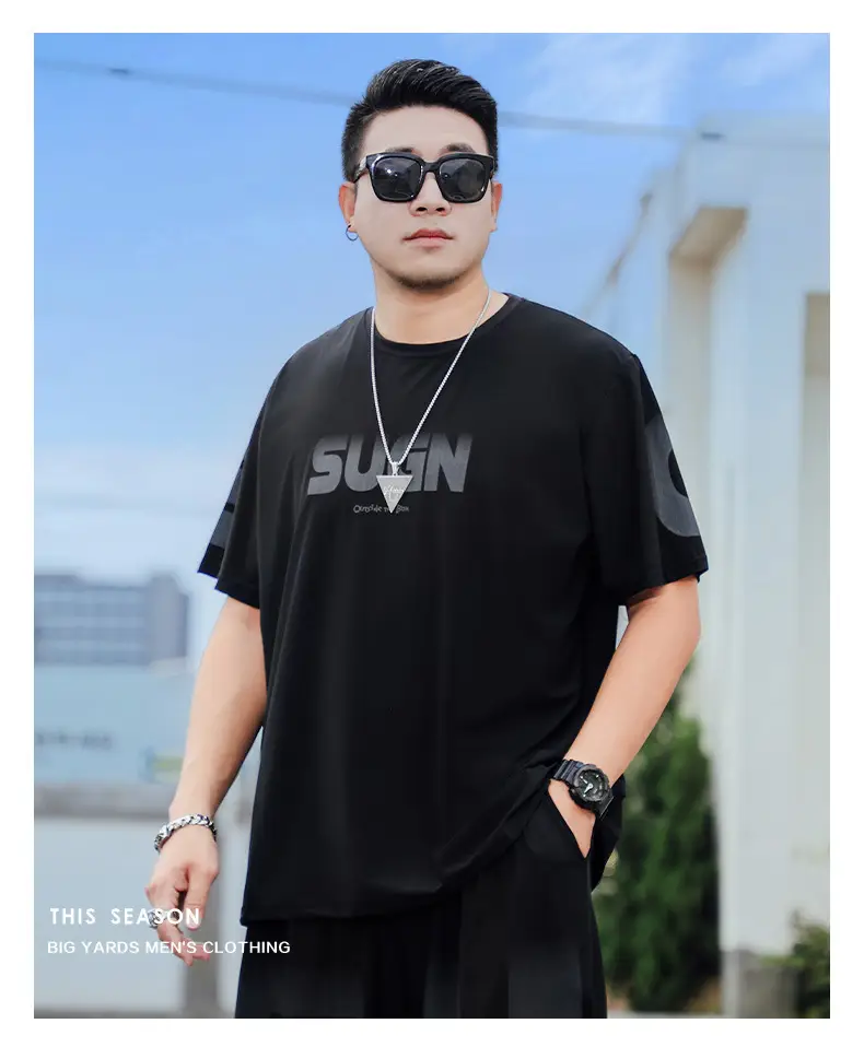 Men Black T-Shirt SUWAN Summer Plus Size — feature 8