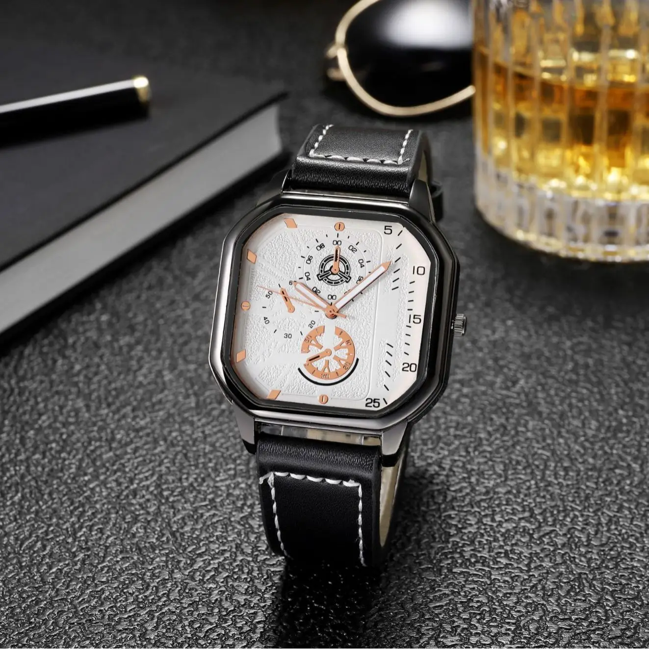 Men's Rose Gold Square Watch with Skeleton Dial - Image 4