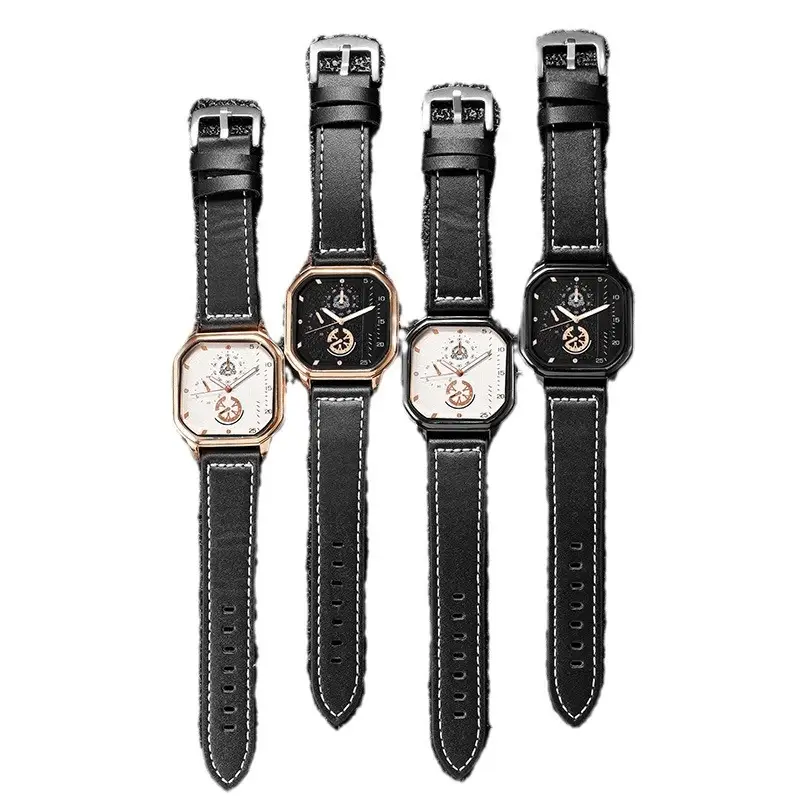 Men's Rose Gold Square Watch with Skeleton Dial - Image 7