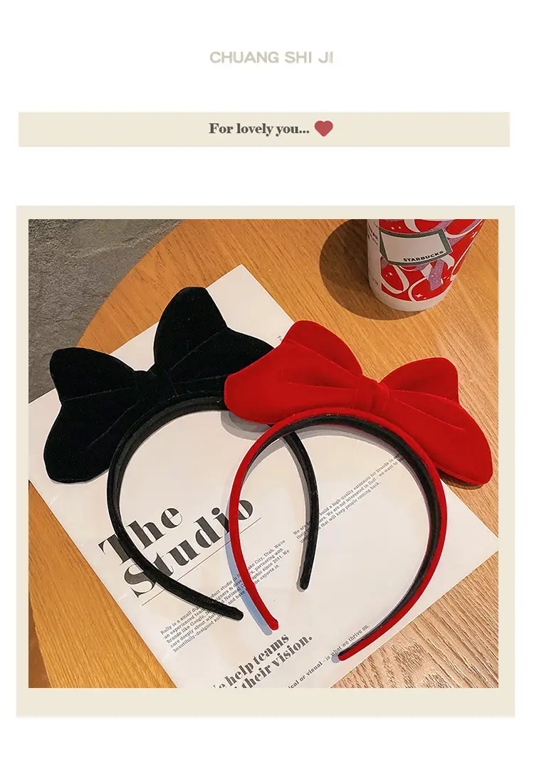 New Year Red Velvet Bow Headband for Women 2023 — feature 2