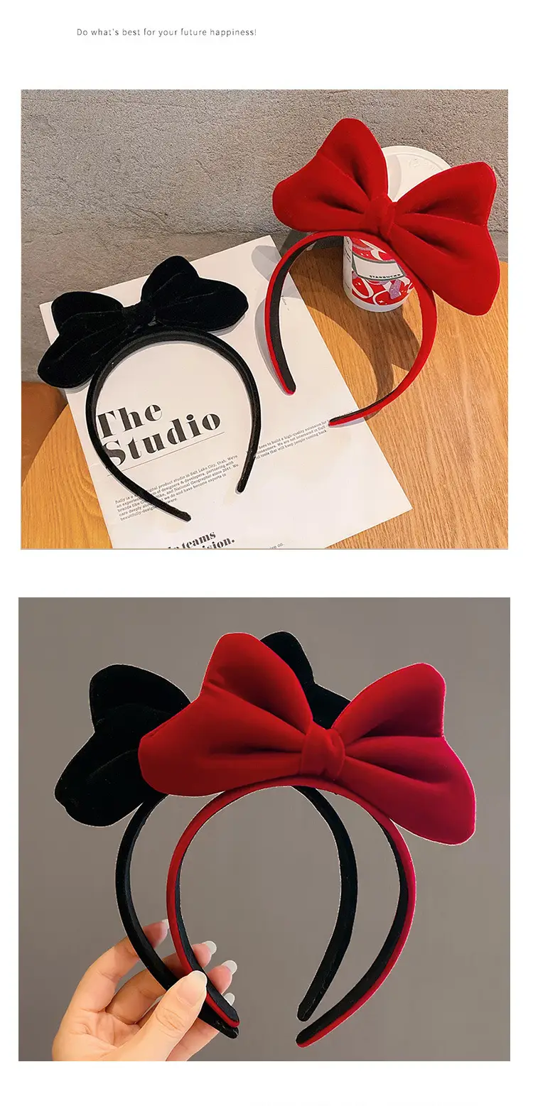 New Year Red Velvet Bow Headband for Women 2023 — feature 4