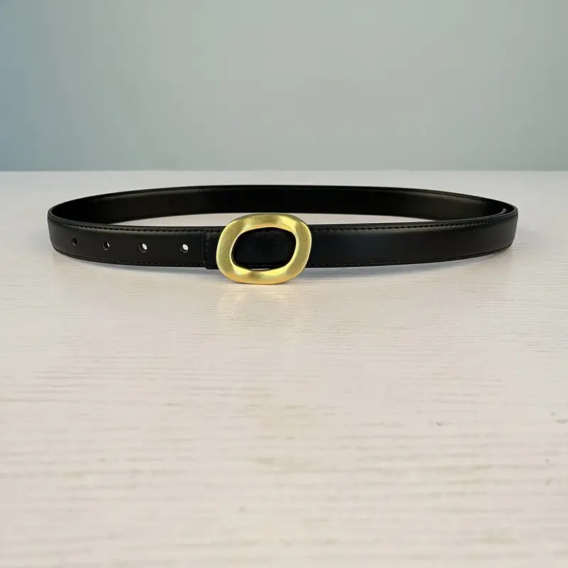 Women's Leather Belt with Gold Round Buckle Brown