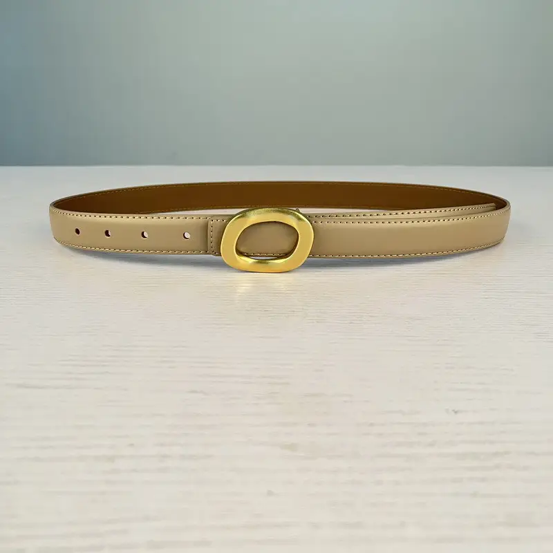 Women's Leather Belt with Gold Round Buckle Brown - Image 5