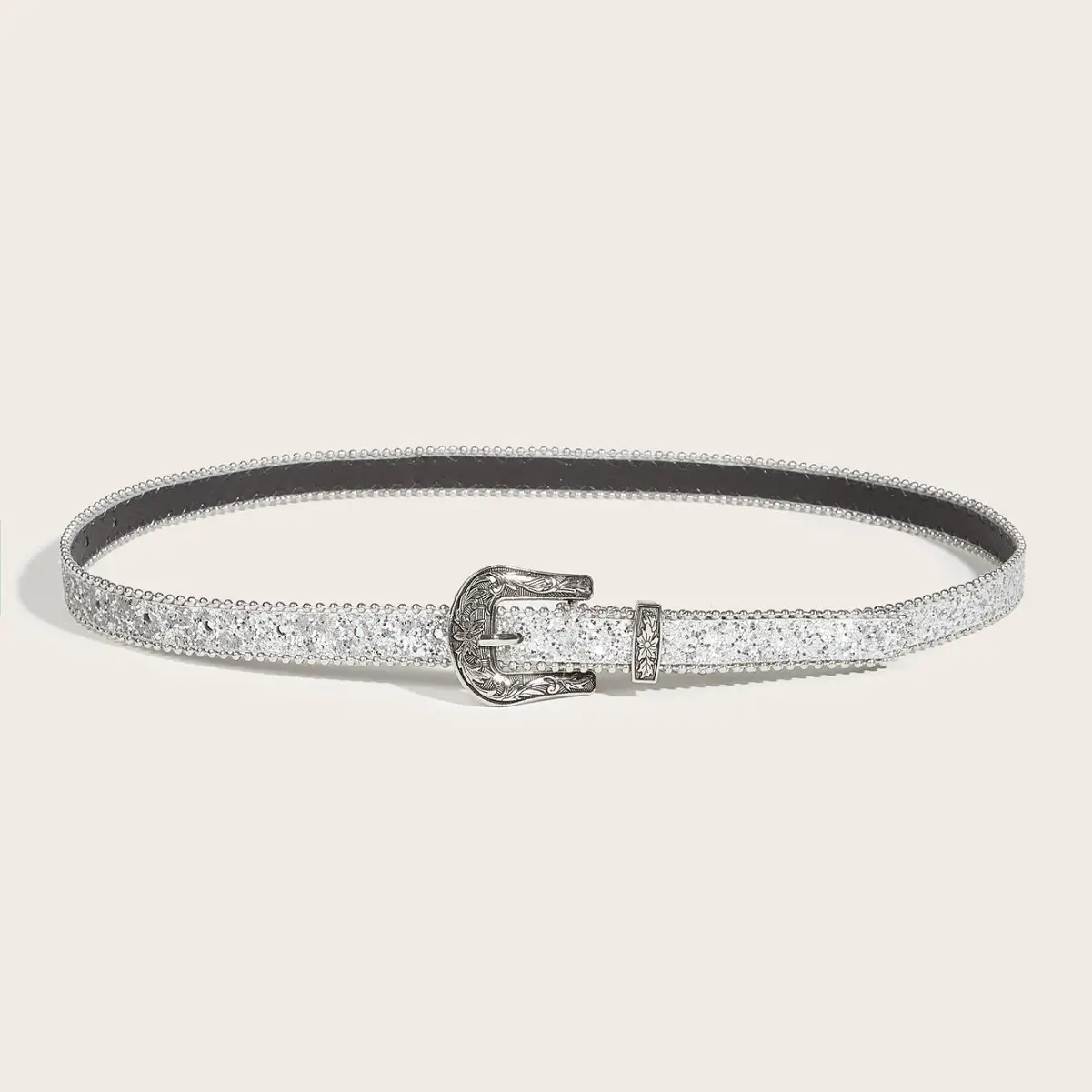 Carved Buckle Belt for Women with Sparkle Decoration - Image 3