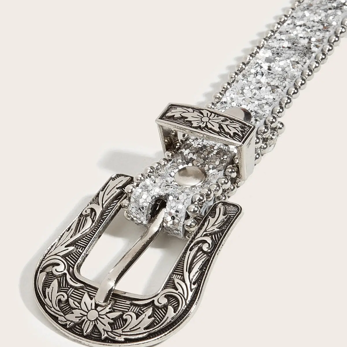 Carved Buckle Belt for Women with Sparkle Decoration - Image 5