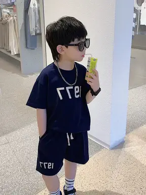 Boys Outfit Set Digital Print Shorts T-Shirt Set Size 26 — feature 8