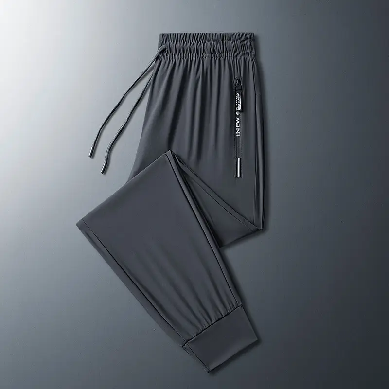 Men's Ice Silk Casual Pants Black Grey Elastic Waist — feature 10