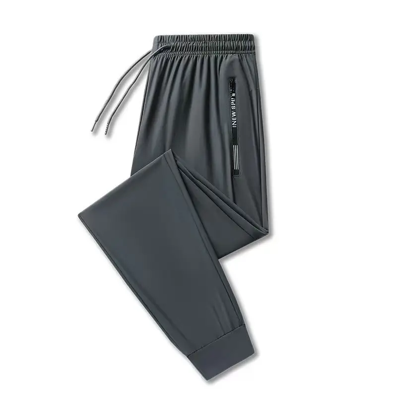 Men's Ice Silk Casual Pants Black Grey Elastic Waist — feature 19