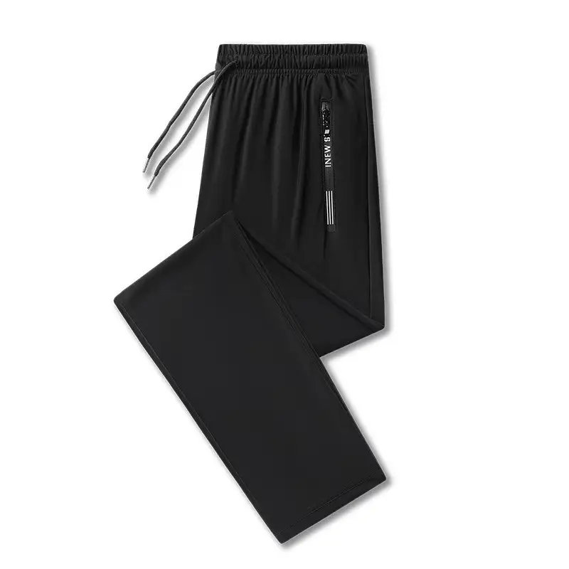 Men's Ice Silk Casual Pants Black Grey Elastic Waist — feature 20