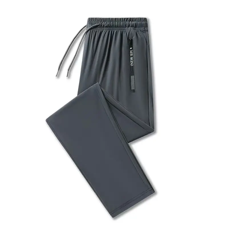 Men's Ice Silk Casual Pants Black Grey Elastic Waist — feature 21