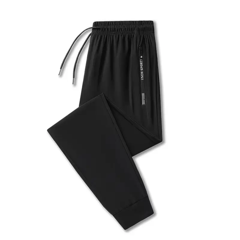 Men's Ice Silk Casual Pants Black Grey Elastic Waist — feature 22