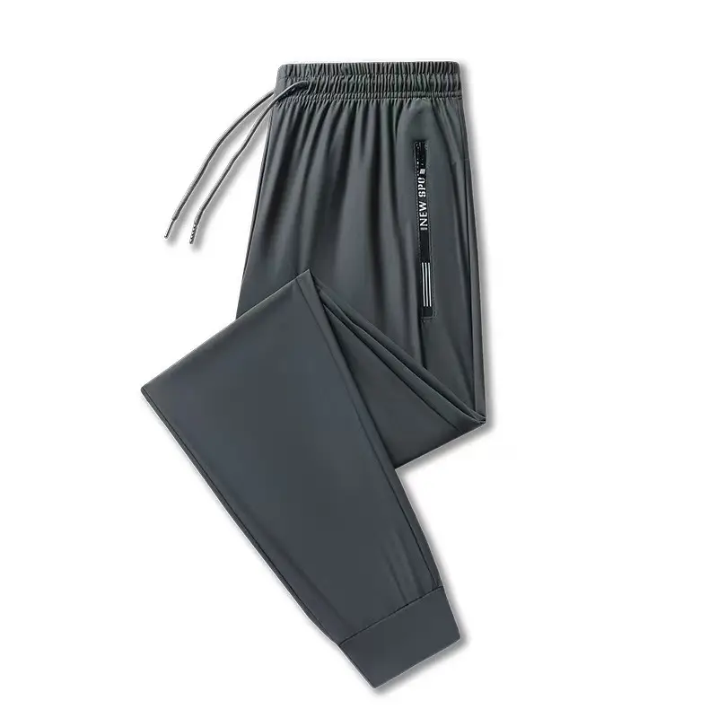 Men's Ice Silk Casual Pants Black Grey Elastic Waist — feature 23