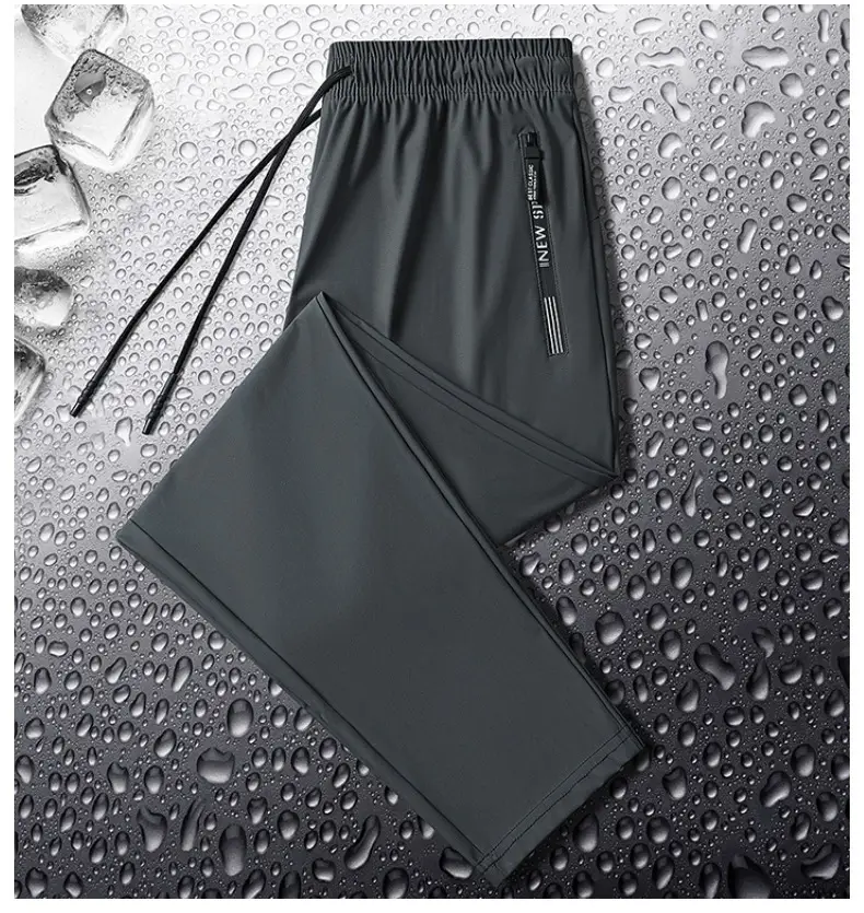 Men's Ice Silk Casual Pants Black Grey Elastic Waist — feature 26
