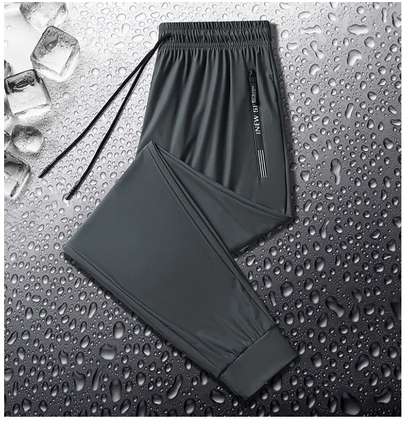 Men's Ice Silk Casual Pants Black Grey Elastic Waist — feature 27