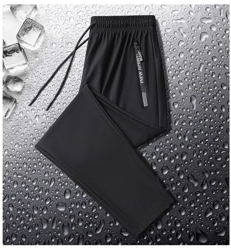 Men's Ice Silk Casual Pants Black Grey Elastic Waist — feature 28