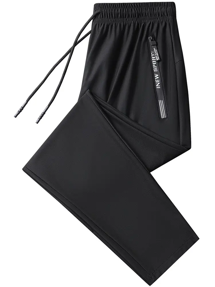 Men's Ice Silk Casual Pants Black Grey Elastic Waist — feature 34