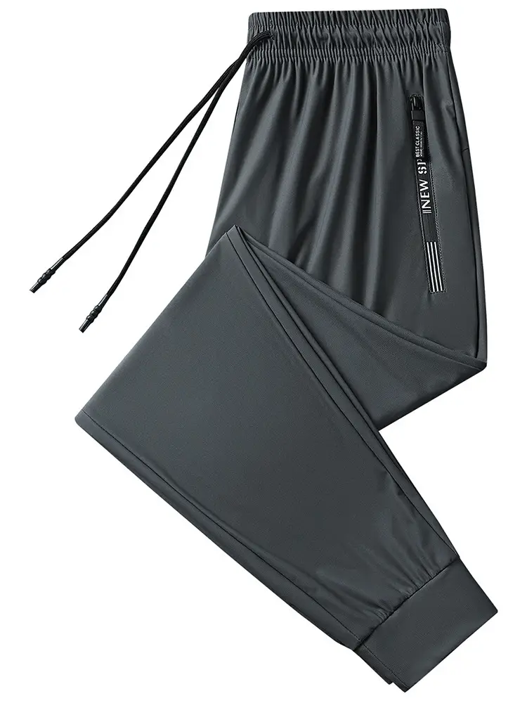 Men's Ice Silk Casual Pants Black Grey Elastic Waist — feature 35