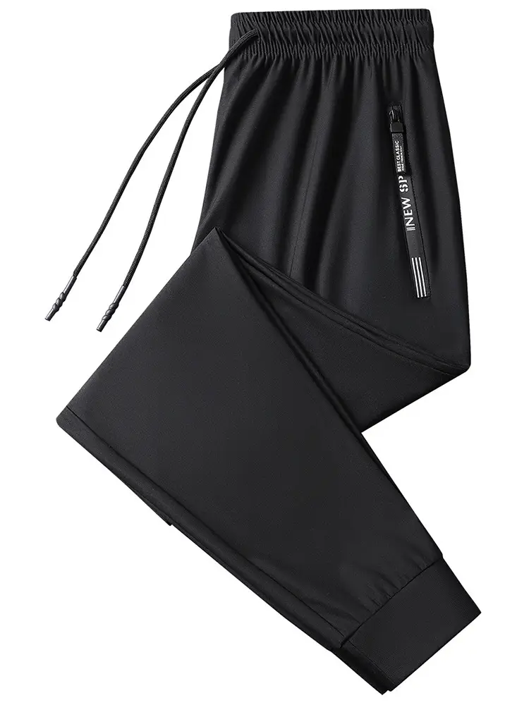 Men's Ice Silk Casual Pants Black Grey Elastic Waist — feature 36