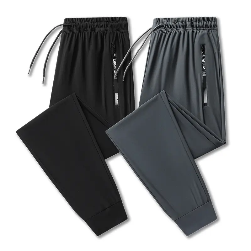 Men's Ice Silk Casual Pants Black Grey Elastic Waist — feature 7