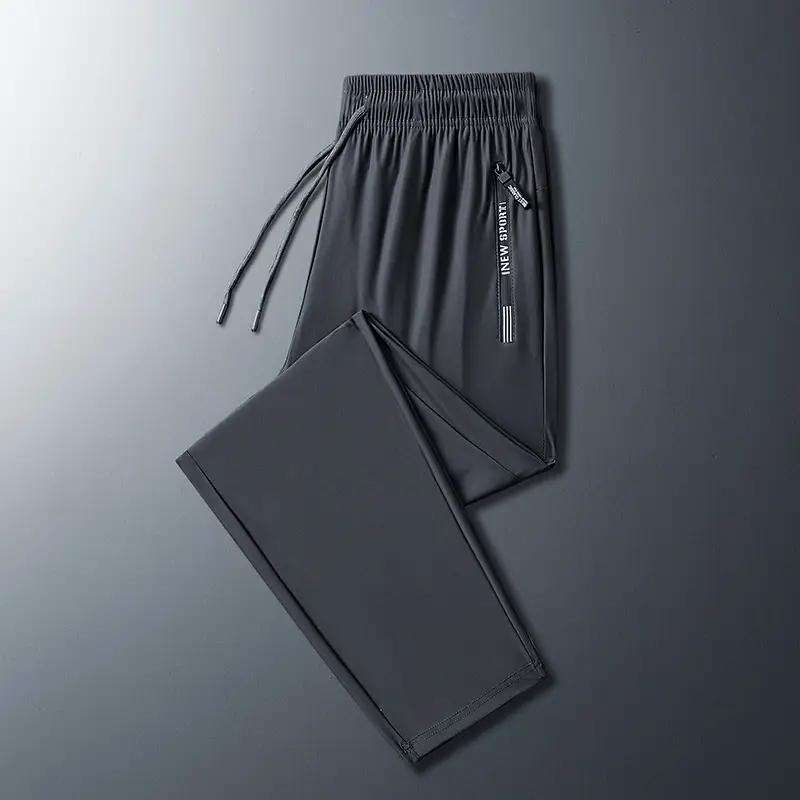 Men's Ice Silk Casual Pants Black Grey Elastic Waist - Image 3