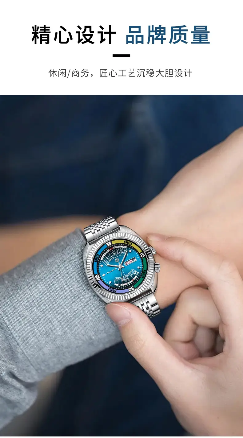 Imitation Mechanical Watch Men's Large Dial Dual Calendar Fenshi Men's Classic Men's Quartz Watch Factory Wholesale — feature 11