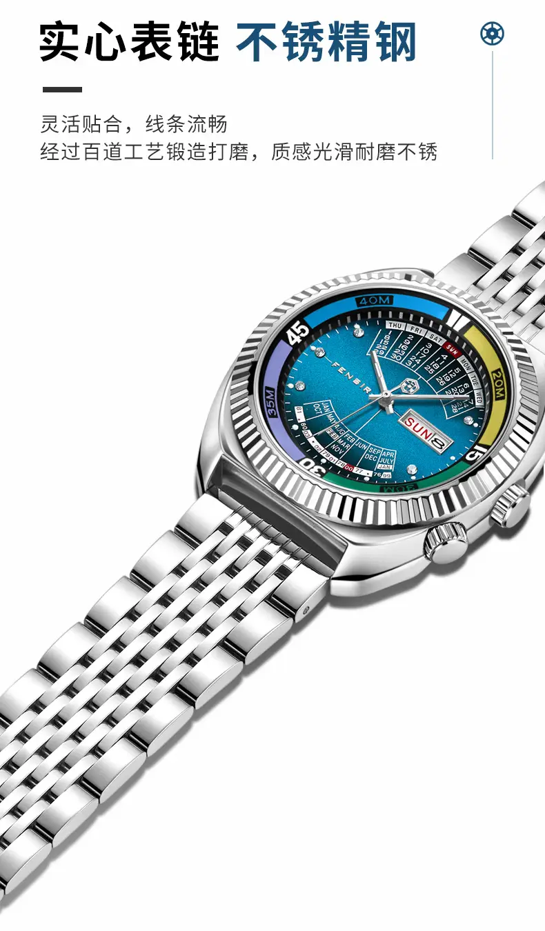 Imitation Mechanical Watch Men's Large Dial Dual Calendar Fenshi Men's Classic Men's Quartz Watch Factory Wholesale — feature 5