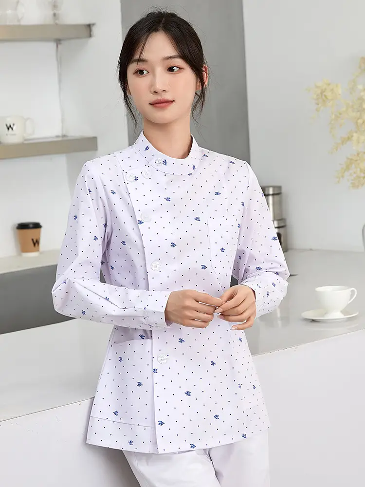 Women Floral Nurse Split Suit Blue White - Image 14