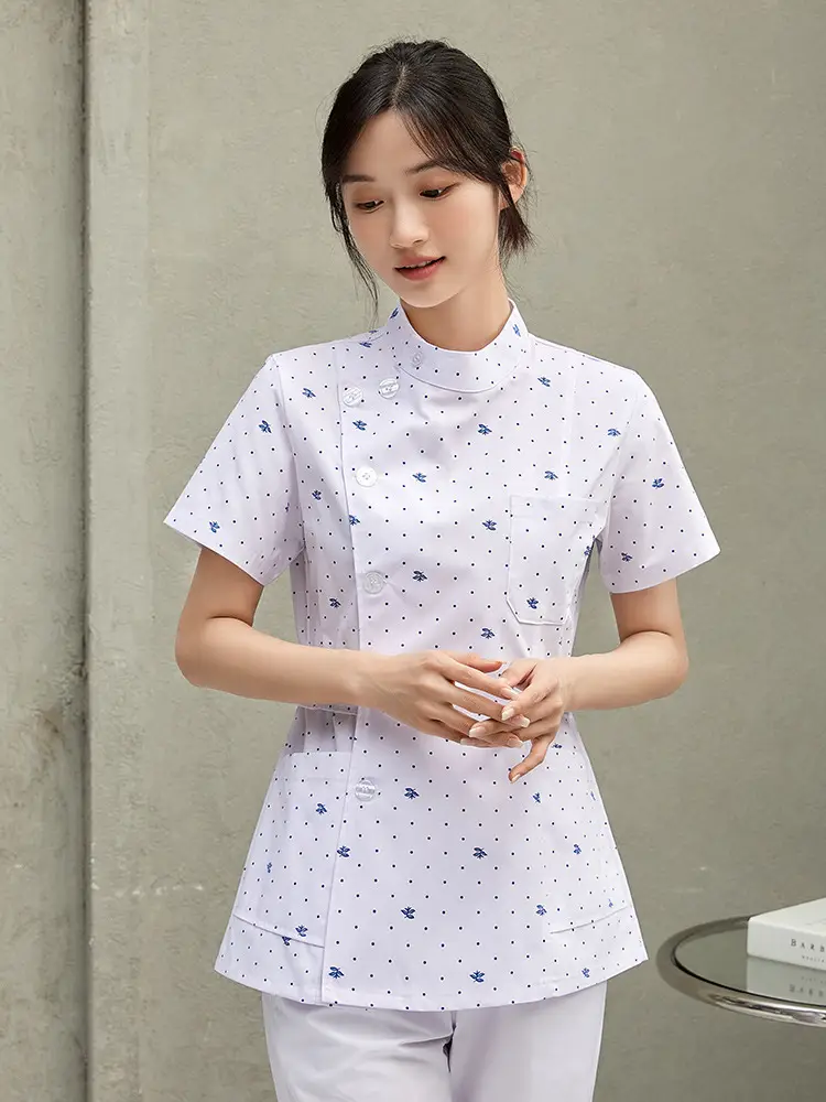 Women Floral Nurse Split Suit Blue White - Image 7