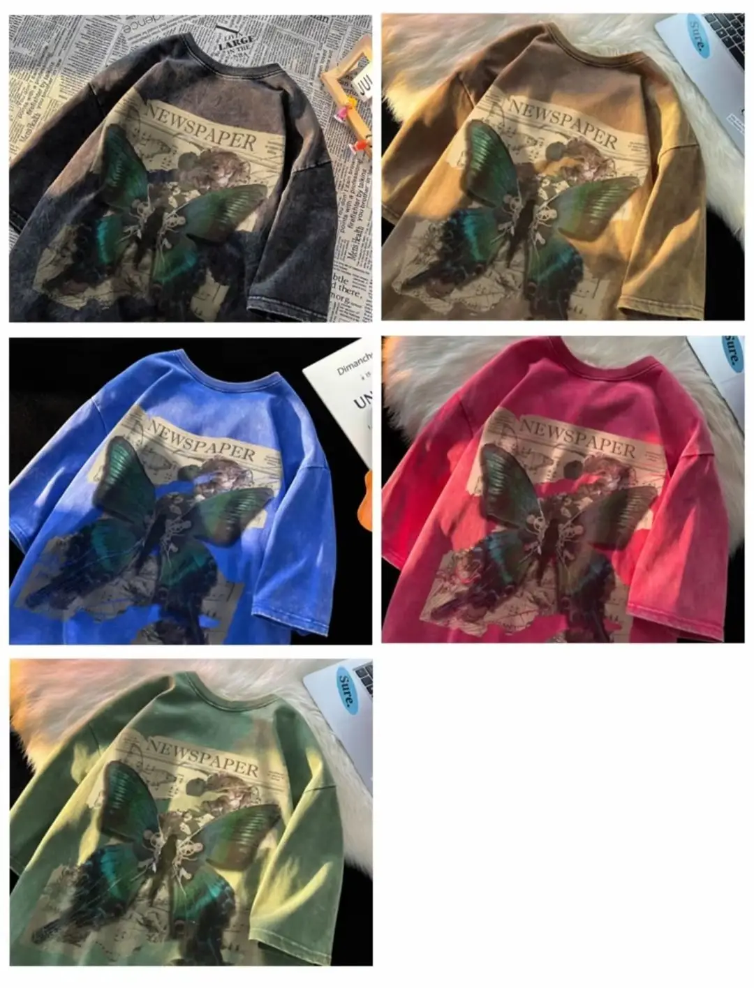Men's Butterfly Print Short Sleeve T-Shirt Pink — feature 11